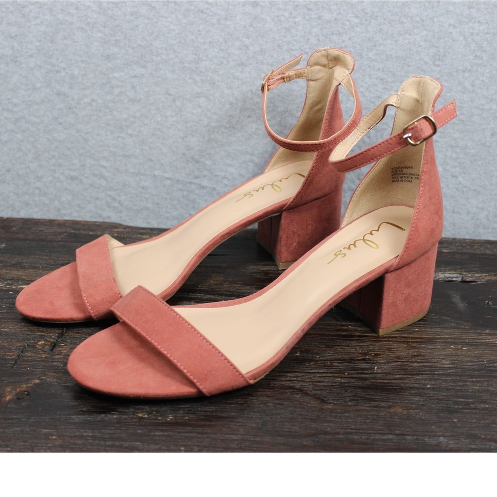 Lulus Block Heel Sandals Ankle Strap Suede‎ Open Toe Party Shoes Size 10